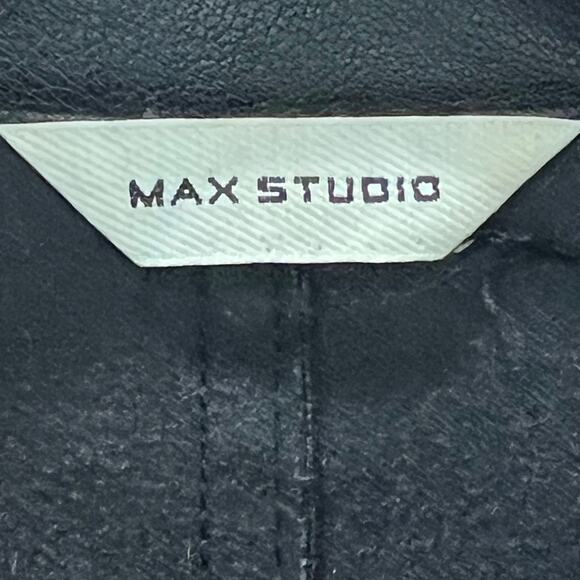 Max Studio Faux Leather Button Down Shirt Black Edgy Streetwear Women’s Medium - Picture 11 of 15